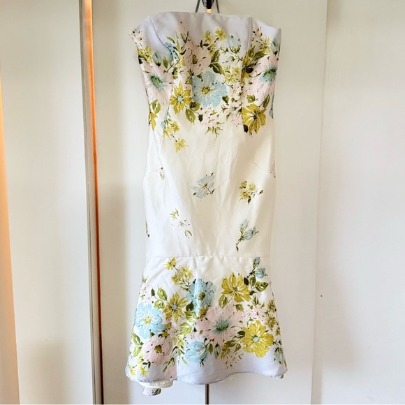 Vintage Kathlin Argiro Atelier Strapless Midi Floral Dress 100% Silk - Picture 2 of 7